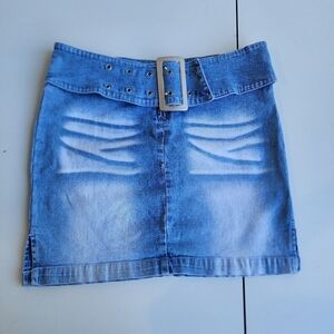 Angels Y2K Denim Mini Skirt Belt Junior'’s Mini Skirt Belt Stretch Light Blue 7